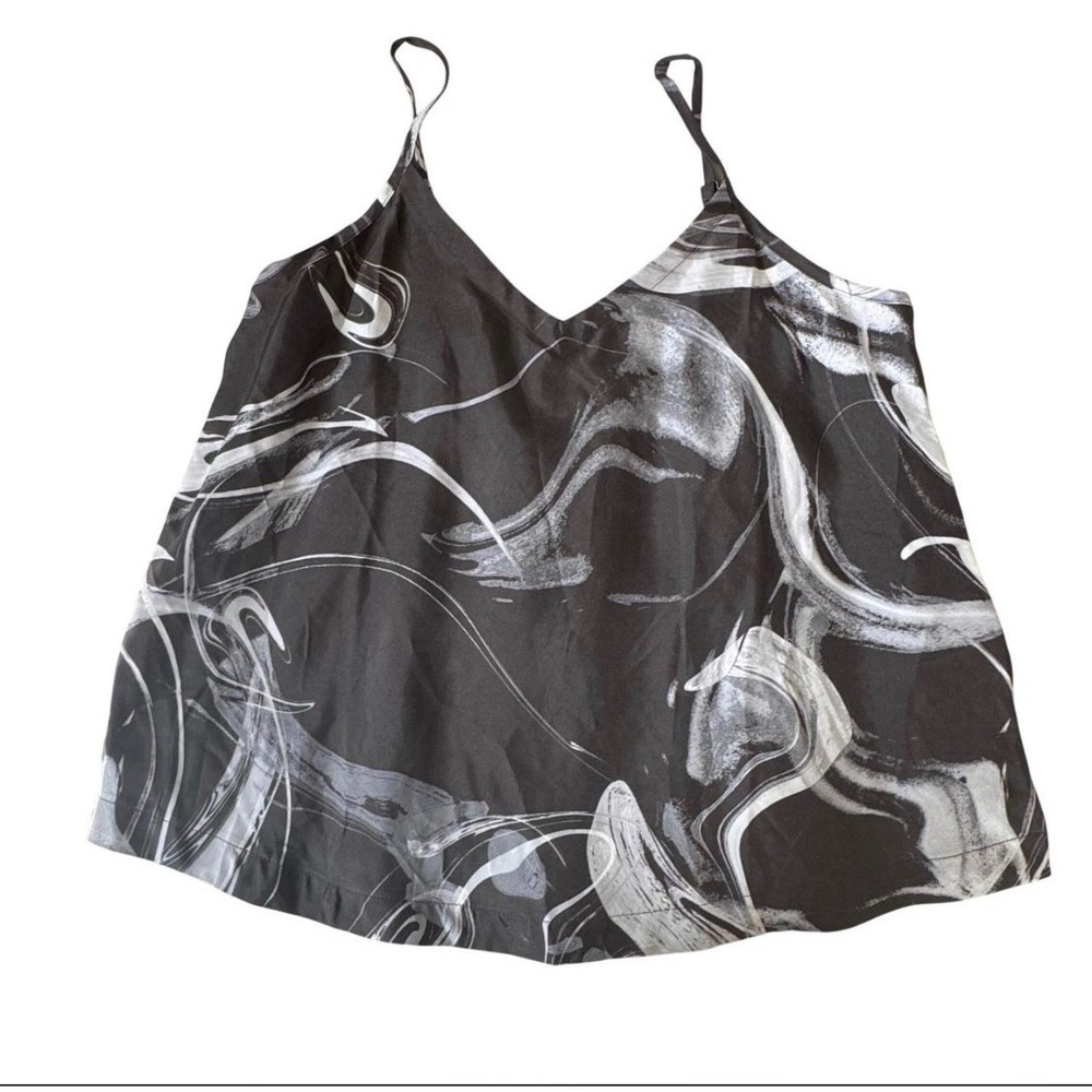 Athleta Calm Cool Cami Marble Swirl Black White Sleep Top Medium Cupro Rayon